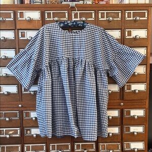 ASOS Baby Doll Smock Top Blue Gingham Picnic Pattern Flutter Sleeves Size 10